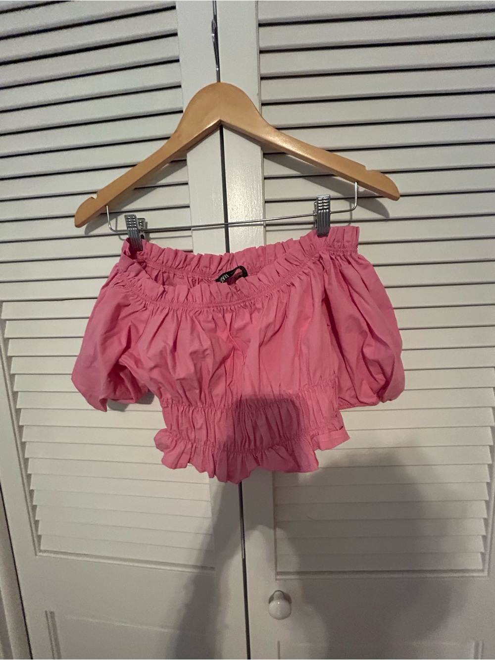 Pink Off-Shoulder Smocked Crop Top
